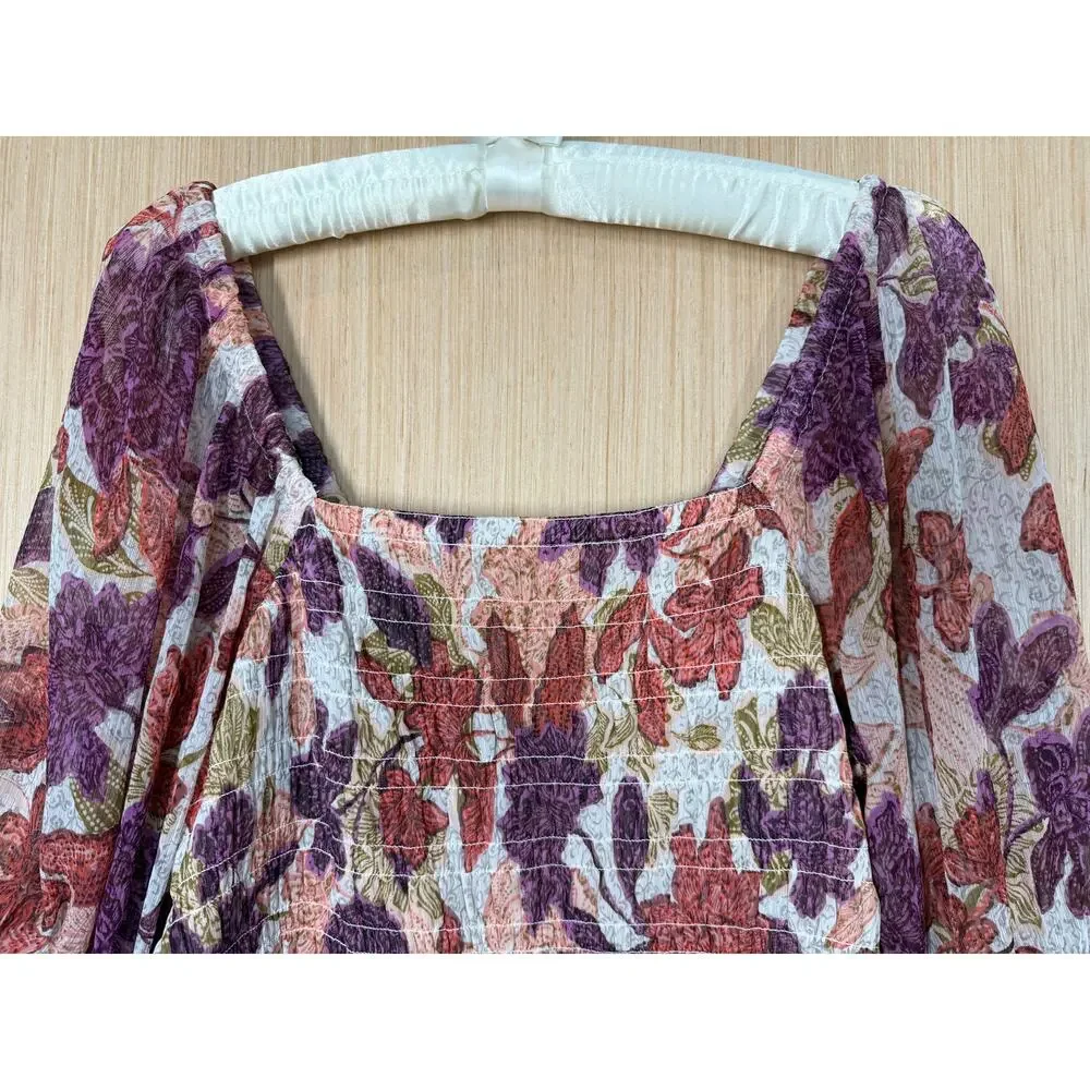 Old Navy Puff Sleeve Autumn Leaves Smocked Top Size Large Cottagecore Peasant